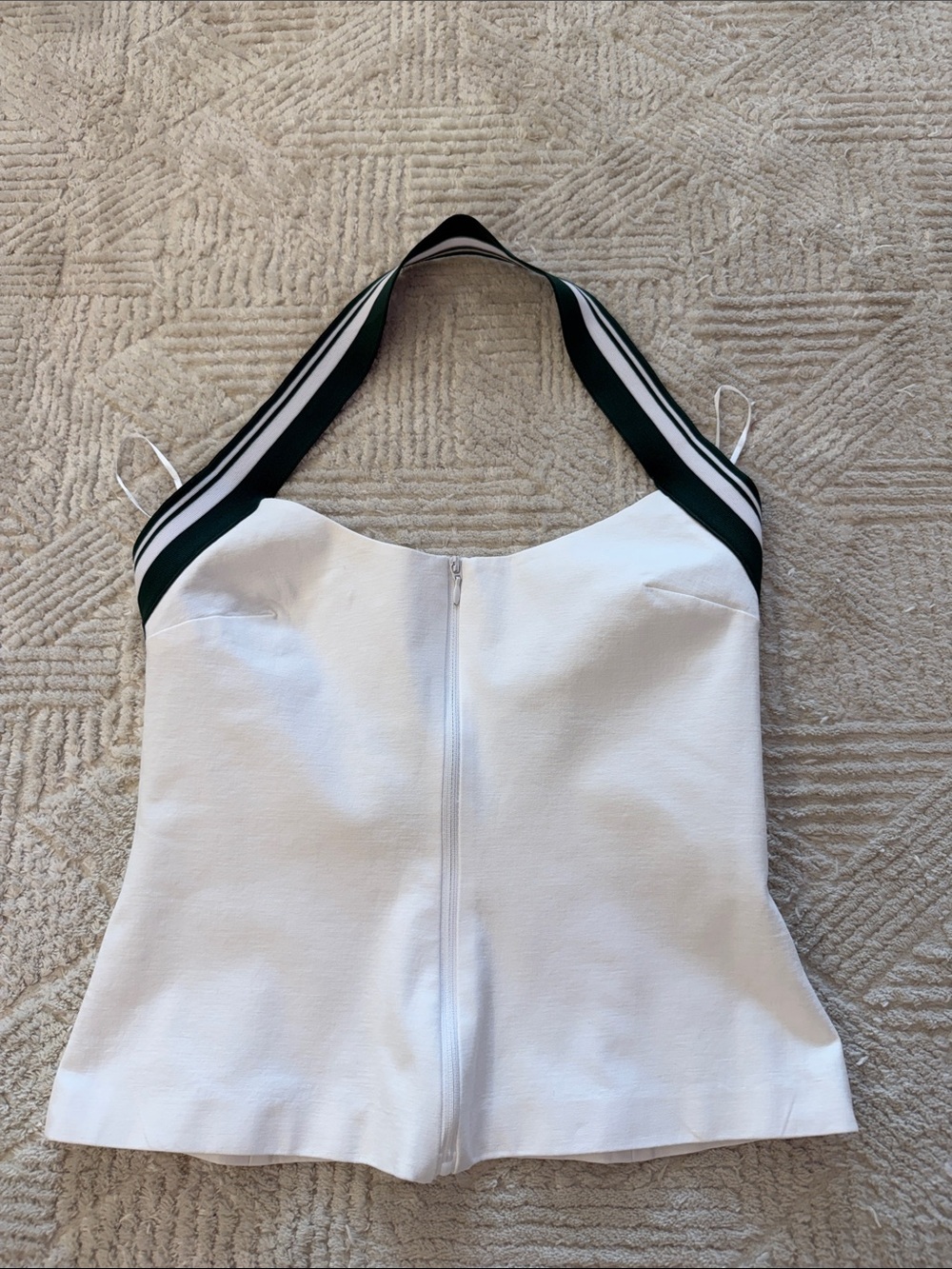 Zara White Halter Top with Green-Trim Straps